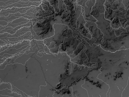 Amazonas, state of Venezuela. Grayscale elevation map with lakes and riversの写真素材