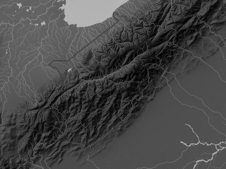 Merida, state of Venezuela. Grayscale elevation map with lakes and riversの写真素材
