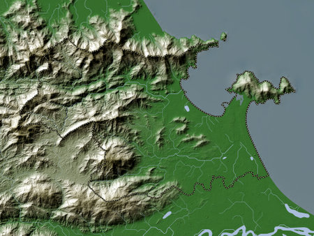 a Nang, city|municipality|thanh pho of Vietnam. Elevation map colored in wiki style with lakes and riversの写真素材