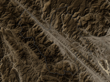 Lao Cai, province of Vietnam. Elevation map colored in sepia tones with lakes and rivers