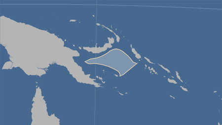 Shape of the Solomon Sea tectonic plate on the solid contour map in the Patterson Cylindrical (oblique) projectionの写真素材