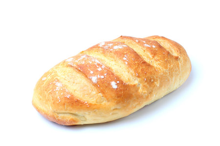 Homemade white bread or loaf, close-up, white background, copy space, isolate.