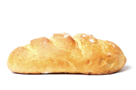 Homemade white bread or loaf, close-up, white background, isolate.