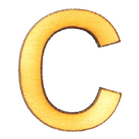 Letter C made of wood or plywood on a white background, isolate, english alphabet, close-up.の写真素材