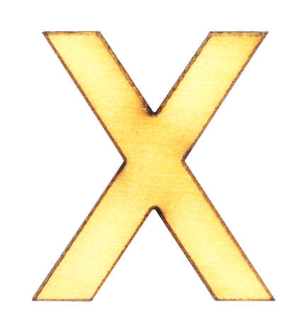 Letter X made of wood or plywood on a white background, isolate, english alphabet, close-up.の写真素材