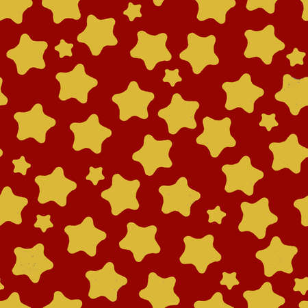 Seamless pattern for printing on fabric. Yellow stars on a dark red background. Top view, flat lay.の写真素材