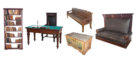 Set of 19th century vintage furniture on white, isolate.の写真素材
