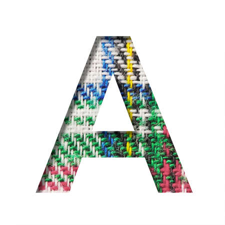 Font on Scottish fabric. The letter A cut out of paper on a textured pattern of real Scottish fabric. Set of decorative fonts.の写真素材