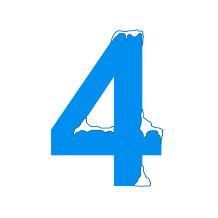 Icy number four, 4 with a snow cap. Decorative winter font.