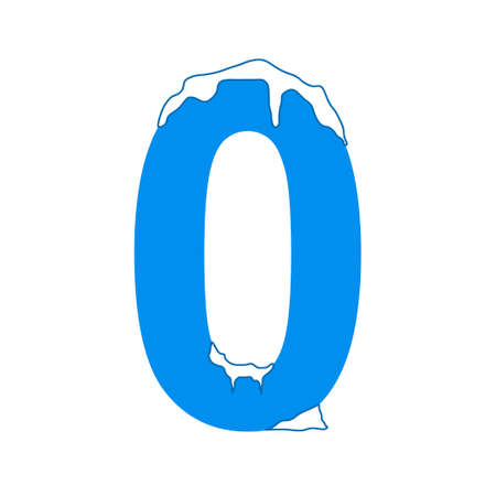 Icy number zero, 0 with a snow cap. Decorative winter font.の写真素材