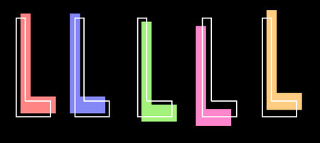 Letters L on a black background for printing on T-shirts and banners, font for advertising inscriptionsの写真素材