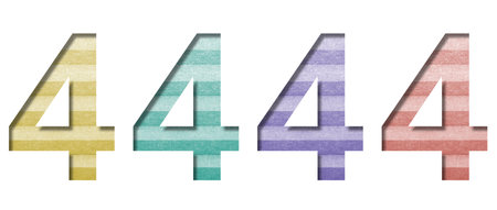 Digit four, 4 is cut out of white paper on a background of colored blinds, a decorative office font.