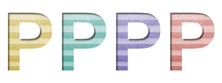 Letter P is cut out of white paper on a background of colored blinds, alphabet, decorative office font.の写真素材