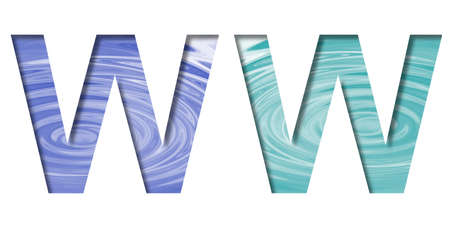 Letter W cut out of white paper on the background of beautiful circles on the water, decorative spring or summer natural fontの写真素材