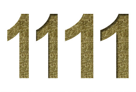 Golden number 1, one cut out of white paper on the backdrop of a pattern of gold threads, decorative...