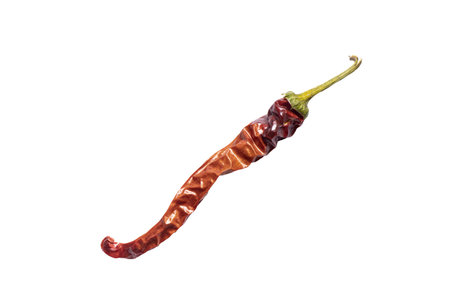 Dry pod of red hot chili pepper on white isolated.