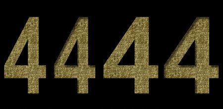 Golden four, 4 cut out of black paper on the backdrop of a pattern of gold threads, decorative font.