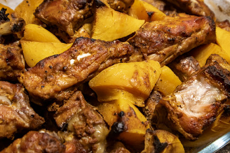 Roasted pumpkin with pork close-up selective focusの写真素材