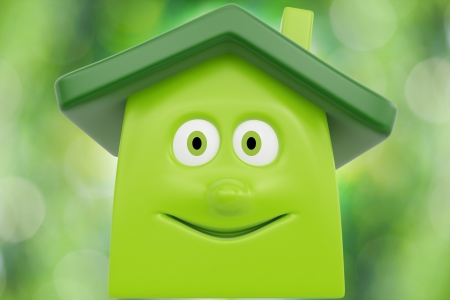 Eco cartoon house against spring green background  Ecology conceptの写真素材