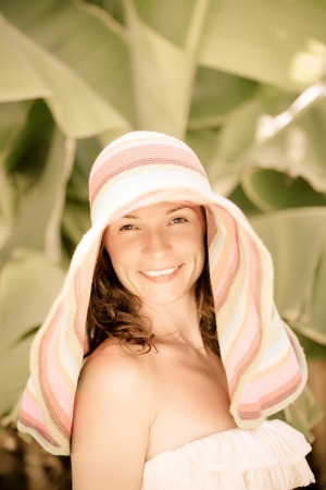 Happy smiling woman on summer vacationsの写真素材