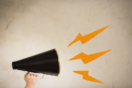 Vintage megaphone in handの写真素材
