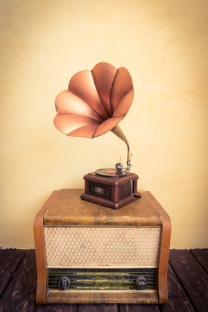 Vintage radio and gramophone. Retro music conceptの写真素材