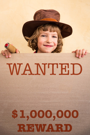 Cowboy kid holding banner blankの写真素材