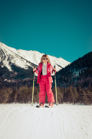 Sport winter fun child skiの写真素材