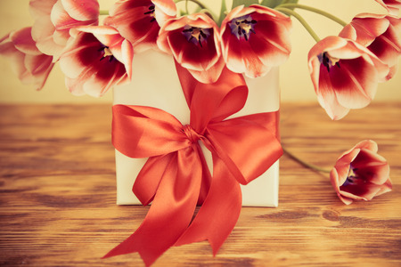 Bouquet of flowers against grunge background. Spring holiday concept. Women's dayの写真素材