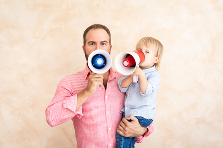 Man and child at home. Father and son having fun together. Family holiday concept. Happy Father's dayの写真素材