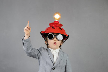 Smart child pretend to be businessmen.