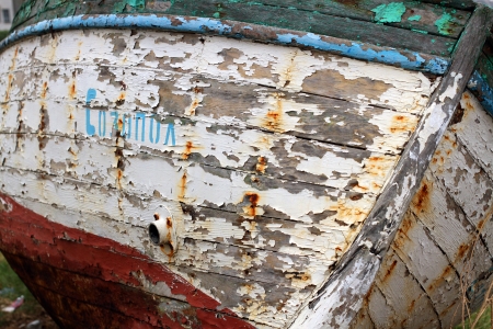 Rusty boat in marina in Sozopol, Bulgariaのeditorial素材