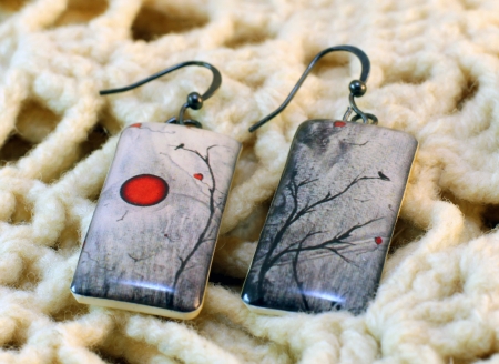 polymer clay handmade earrings on the knitter backgroundの写真素材