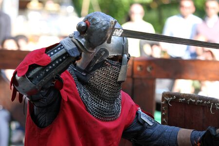 UKRAINE - MAY 20. The "Odessa international festival of medieval culture 'Powder Tower'" demonstrates for public historical reconstruction of battle of the medieval knights on May 20のeditorial素材