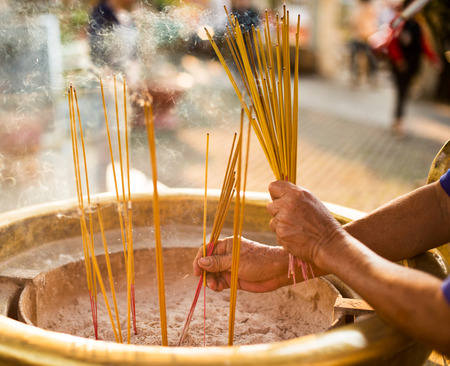 Incense in the temple, Asian Buddhist templeの写真素材