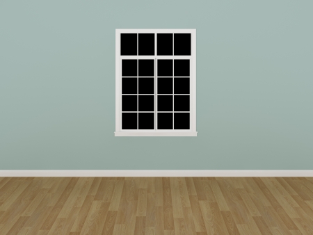 the window on the green wall in a empty room の写真素材