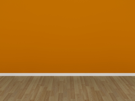 orange wall and wood floor,3d の写真素材