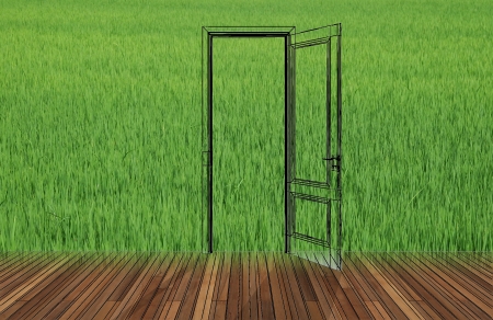 Landscape behind sketch the opening doorの写真素材