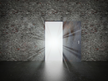 door open on brick wall ,3d の写真素材