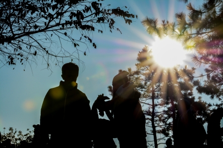 silhouette sunset on Phu Rua in Thailand の写真素材