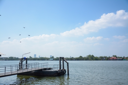 boat station on Chaopraya River ,Thailandの写真素材