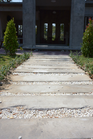 concrete floor with gravel  Walkway to Entranceの写真素材