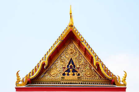 Gable roof on Thai temple  wiht blue sky in  Bangkok, Thailandの写真素材