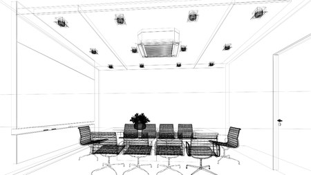 sketch design of interior conference, wire frameの写真素材