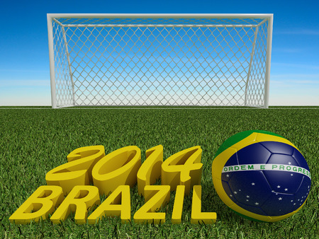 brazil 2014 on football or soccer field ,3d の写真素材
