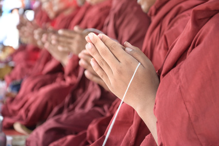 pray, the monks and religious rituals in thai ceremony の写真素材