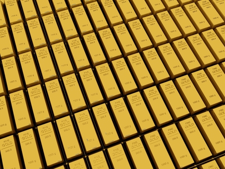 Macro view of stacks of gold bars の写真素材