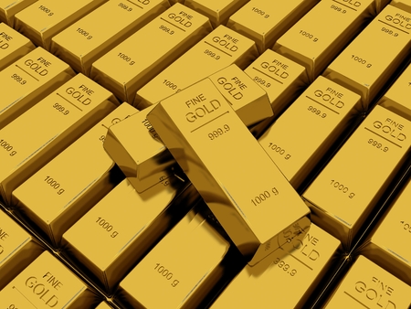 Macro view of stacks of gold bars の写真素材