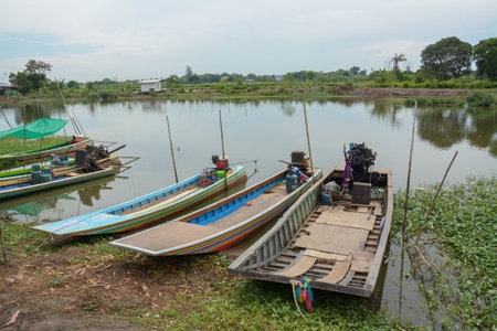 thai motorboat on the river bankのeditorial素材