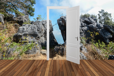 Landscape behind the opening door,3Dの写真素材